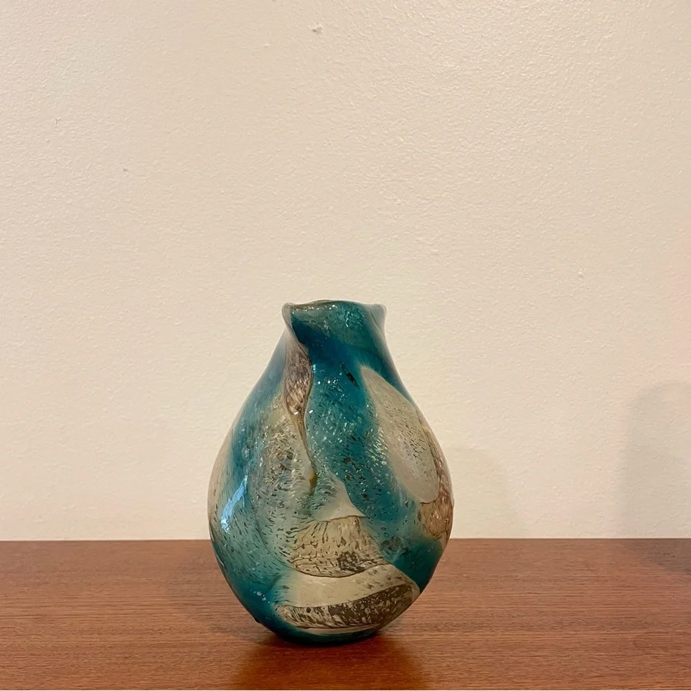 Signed MDINA Maltese Glass Vase M. Harris Tiger Pattern Sandy Brown Mid 1970's
